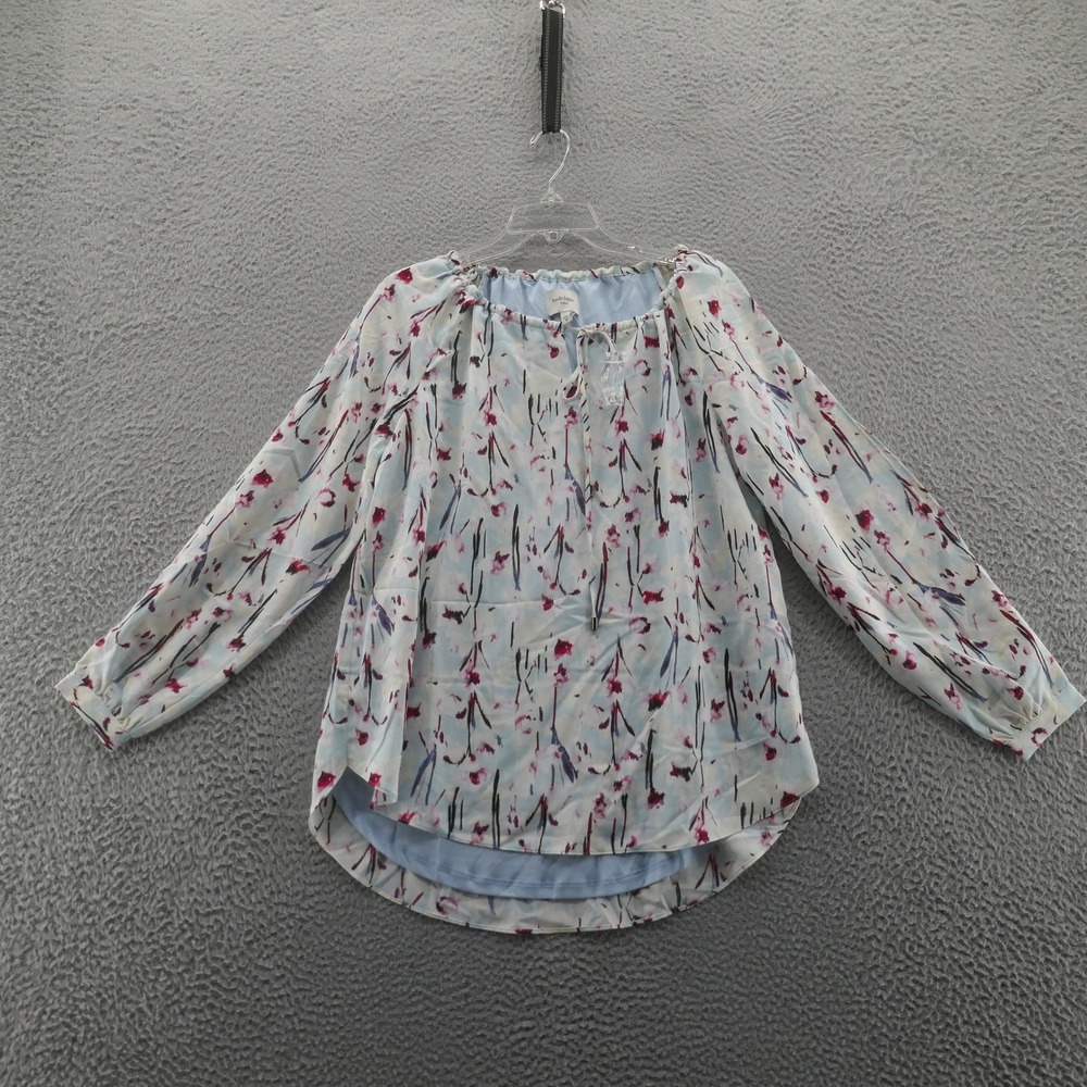 Haute Hippie Tribe‎ Blouse Size Medium Blue Red Floral Long Sleeve Lined Womens
